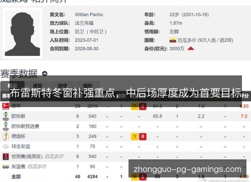 布雷斯特冬窗补强重点,中后场厚度成为首要目标 布雷斯特冬窗补强重点,中后场厚度成为首要目标